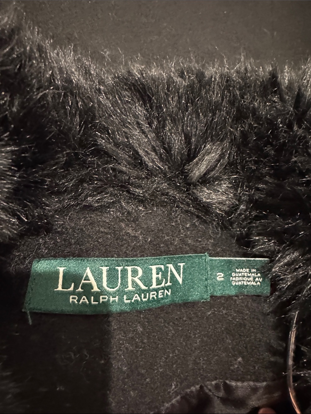 Lauren Ralph Lauren Black Wool-Blend Coat with Faux-Fur Collar - Picture 4 of 6